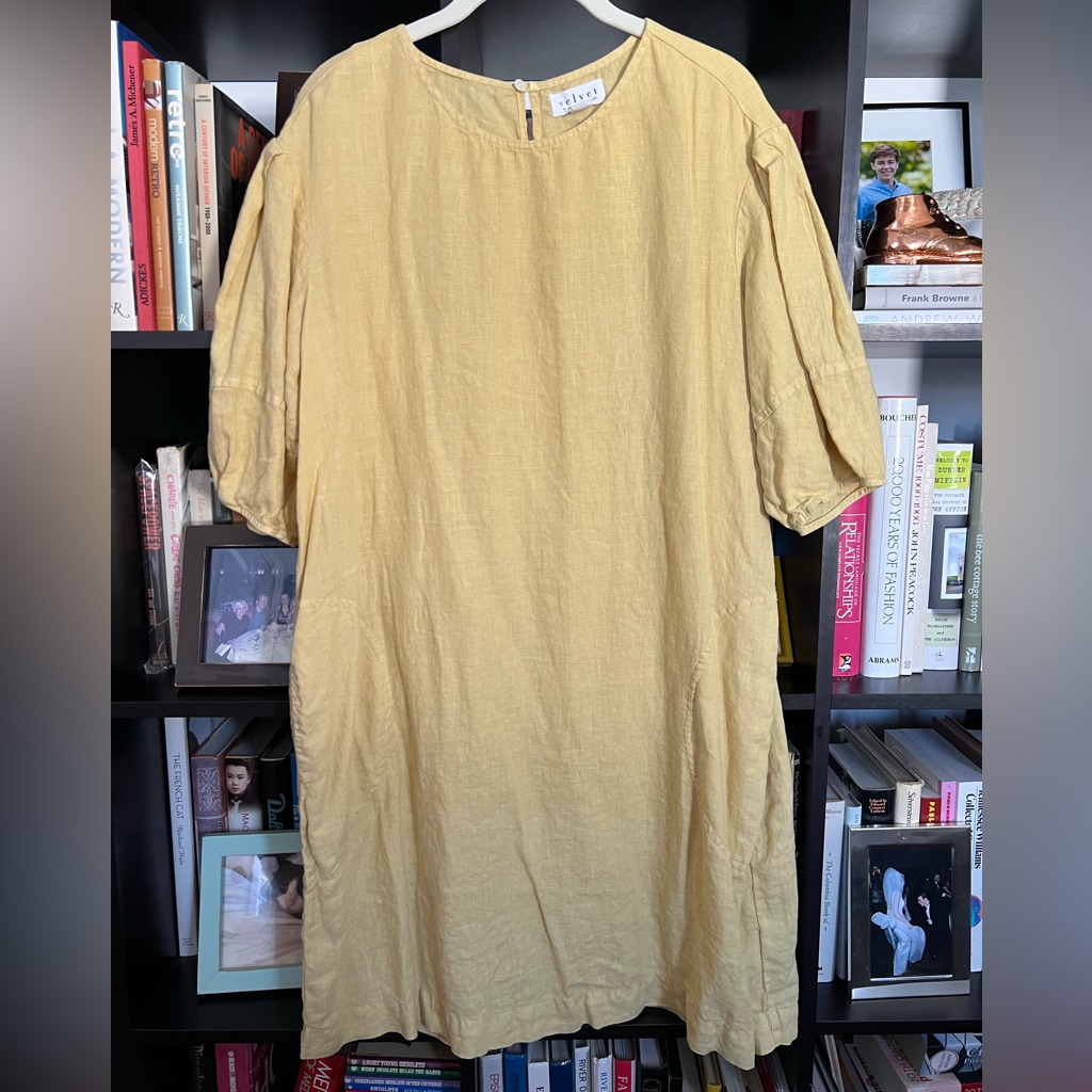 Velvet By Graham & Spencer Gold Linen Loose Shift Midi Dress Xl